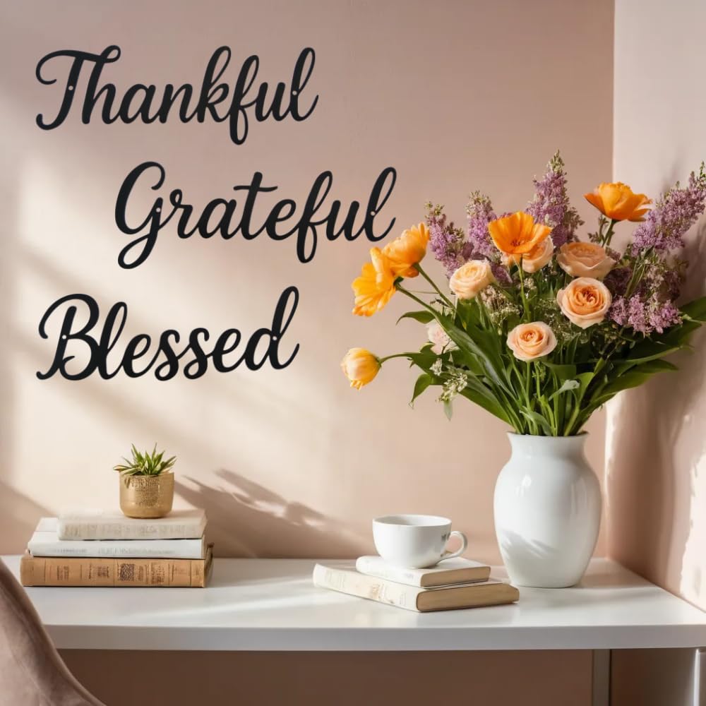 Thankful Grateful Blessed Wall Decor, Christian Wall Art 3Pcs
