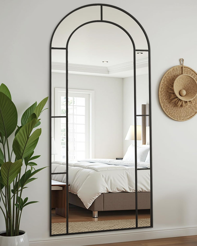 58" x 21" Full Length Mirror, Floor Mirror Arched Window Decorative Mirror, Metal Framed Decor Farmhouse Floor