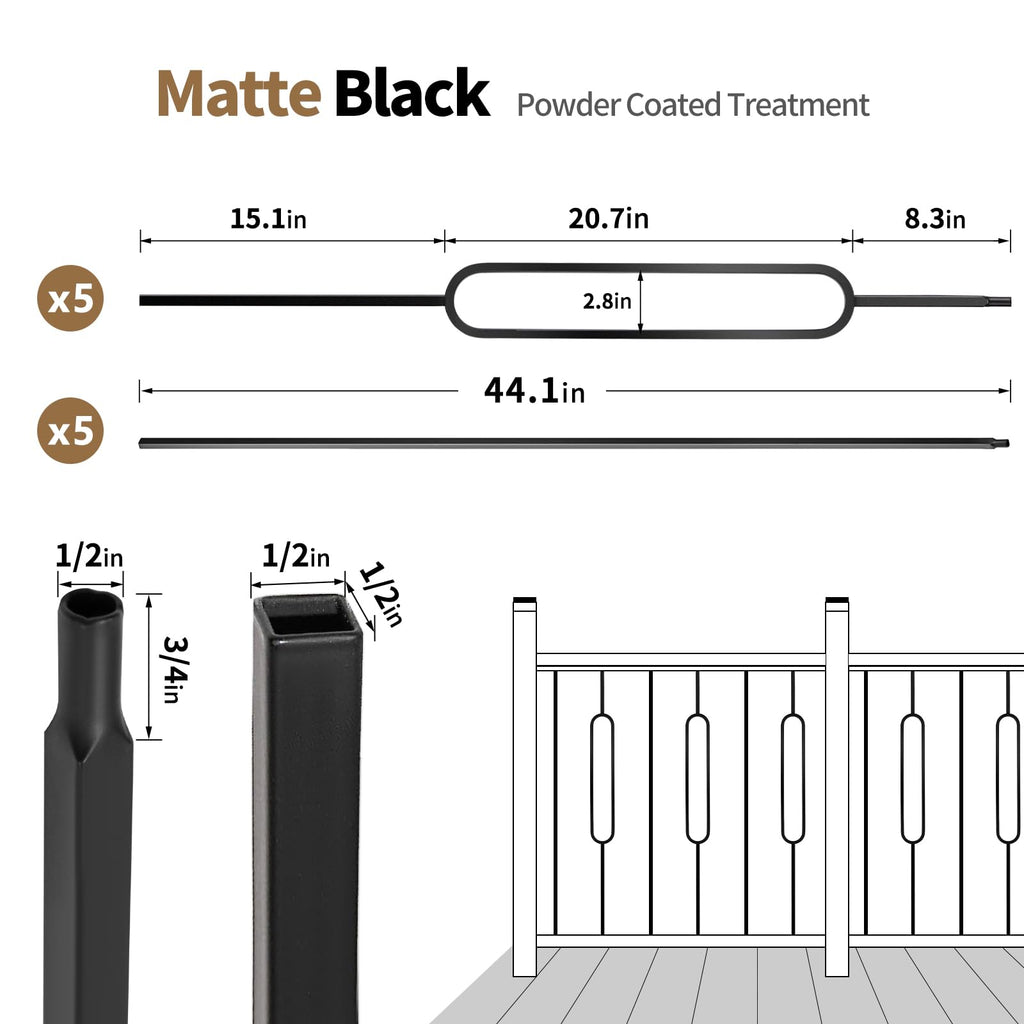 10 Pcs Iron Balusters for Staircase - 44 Inches Wrought Iron Balusters, Balusters for Staircase Interior Satin Black