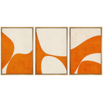 Framed Canvas Print Wall Art Set Orange Geometric Abstract Mid Century Modern Minimal Illustrations Modern Art