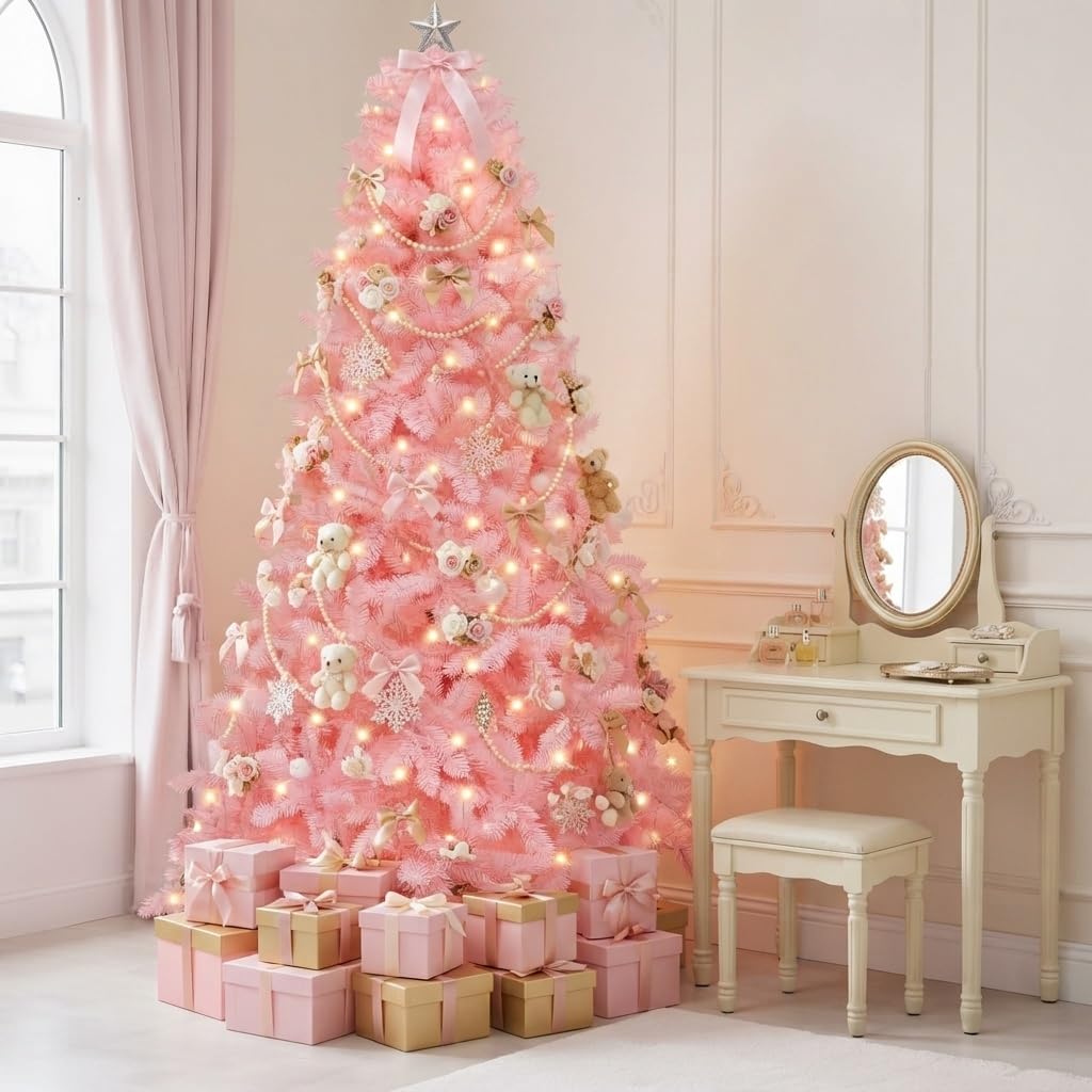 6FT Prelit Pink Artificial Christmas Tree w/250 Warm White Lights