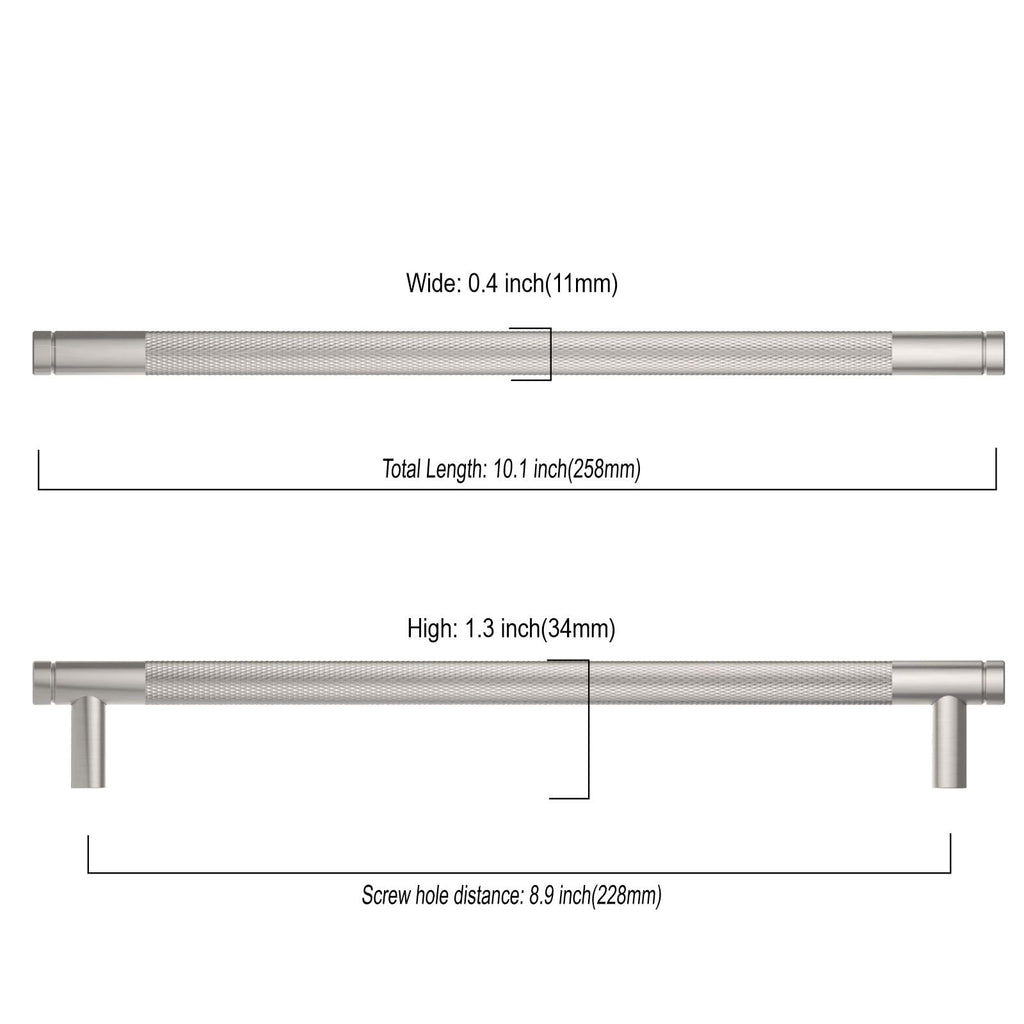 10 Pack 9 Inch(228mm) Brushed Satin Nickel Cabinet Pulls Knurled Cabinet Handles Cupboard Handles Kitchen Cabinet