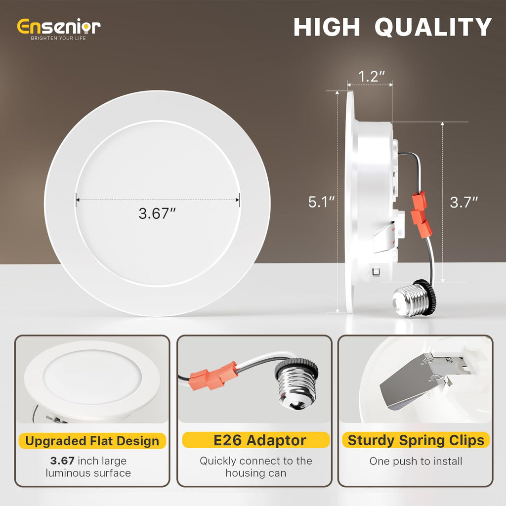4 Pack 4 Inch 5CCT LED Recessed Lighting with Night Light
