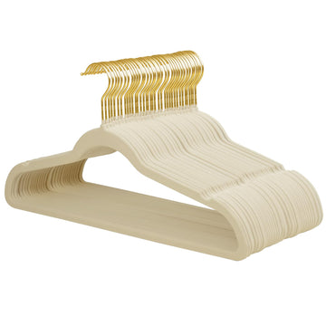 Velvet Coat Hangers with 360° Swivel Gold Hook 36 Pack Beige