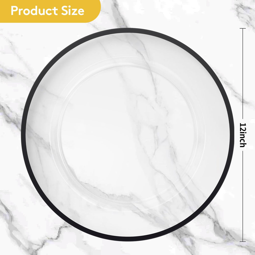 100 Pack 12 Inch Clear Charger Plates with Black Rim
