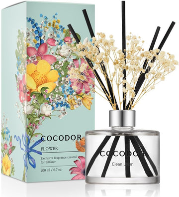 Flower Reed Diffuser Set / 6.7oz / Clean Linen/Scent Diffuser with Sticks Home Fragrance Reed Diffuser Shelf