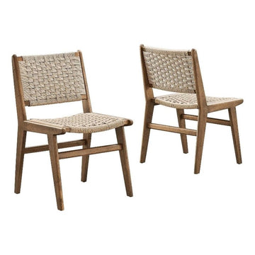 Saoirse Woven Rope Wood Dining Side Chair in Walnut Natural