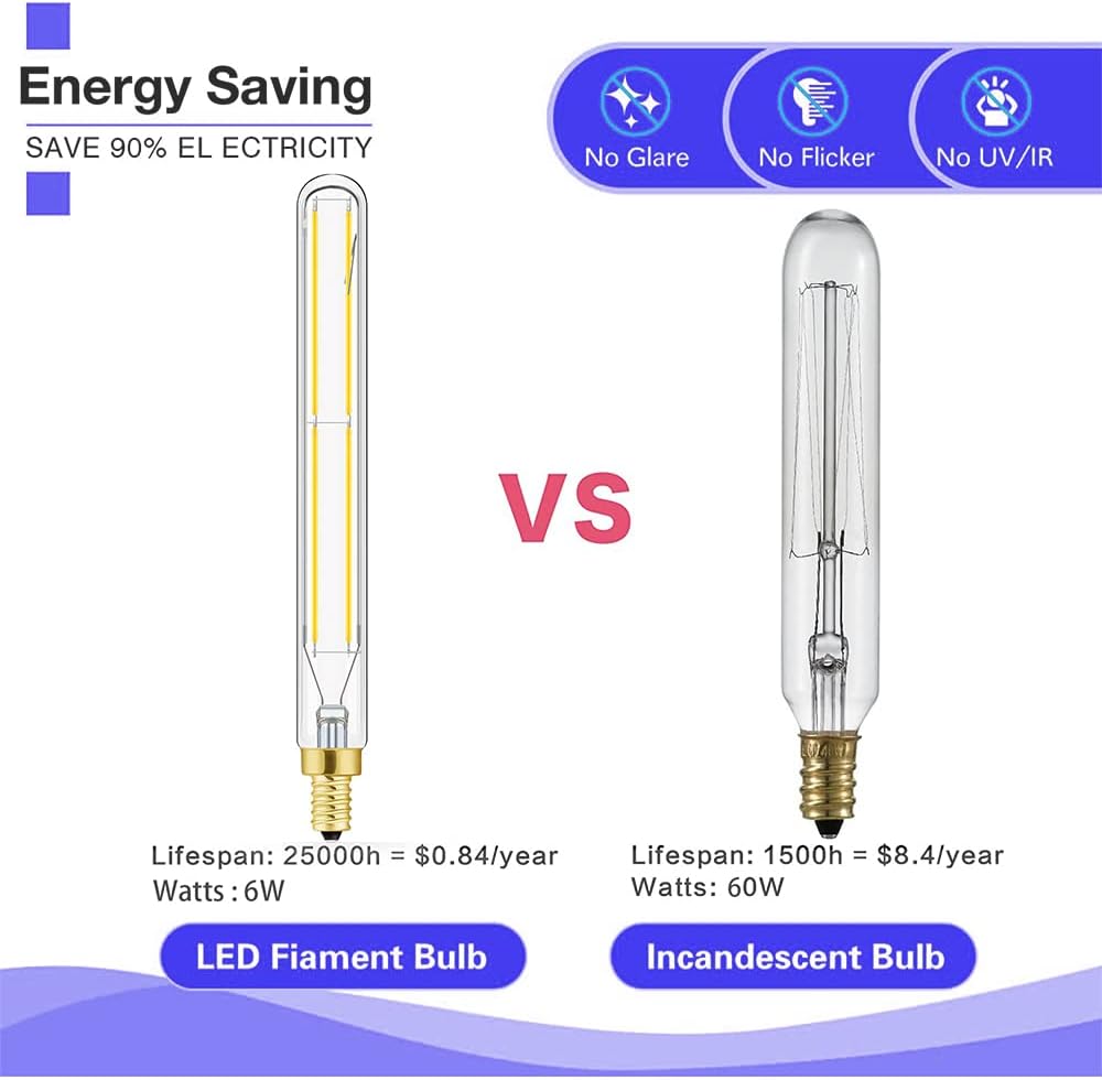 E12 Tubular Led Bulbs 6W Dimmable T6 Edison Light Bulbs Cool White
