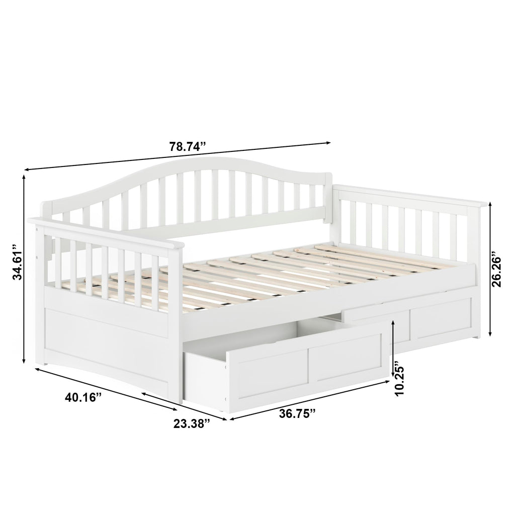 Mission Wood Daybed with Storage Drawers, White