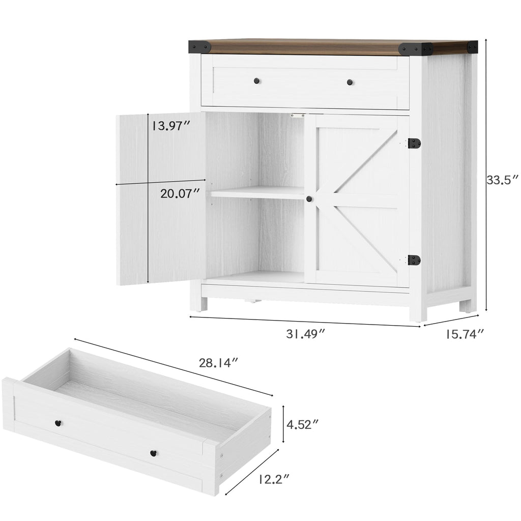 Sideboard Buffet Cabinet with Storage, Farmhouse Coffee Bar Cabinet with 1 Drawer and 2 Barn Doors, Barn Door Console