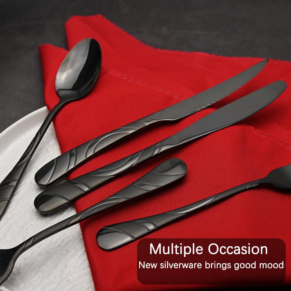 Black Silverware Set for 8, 48-Piece 18/0 Stainless Steel Flatware