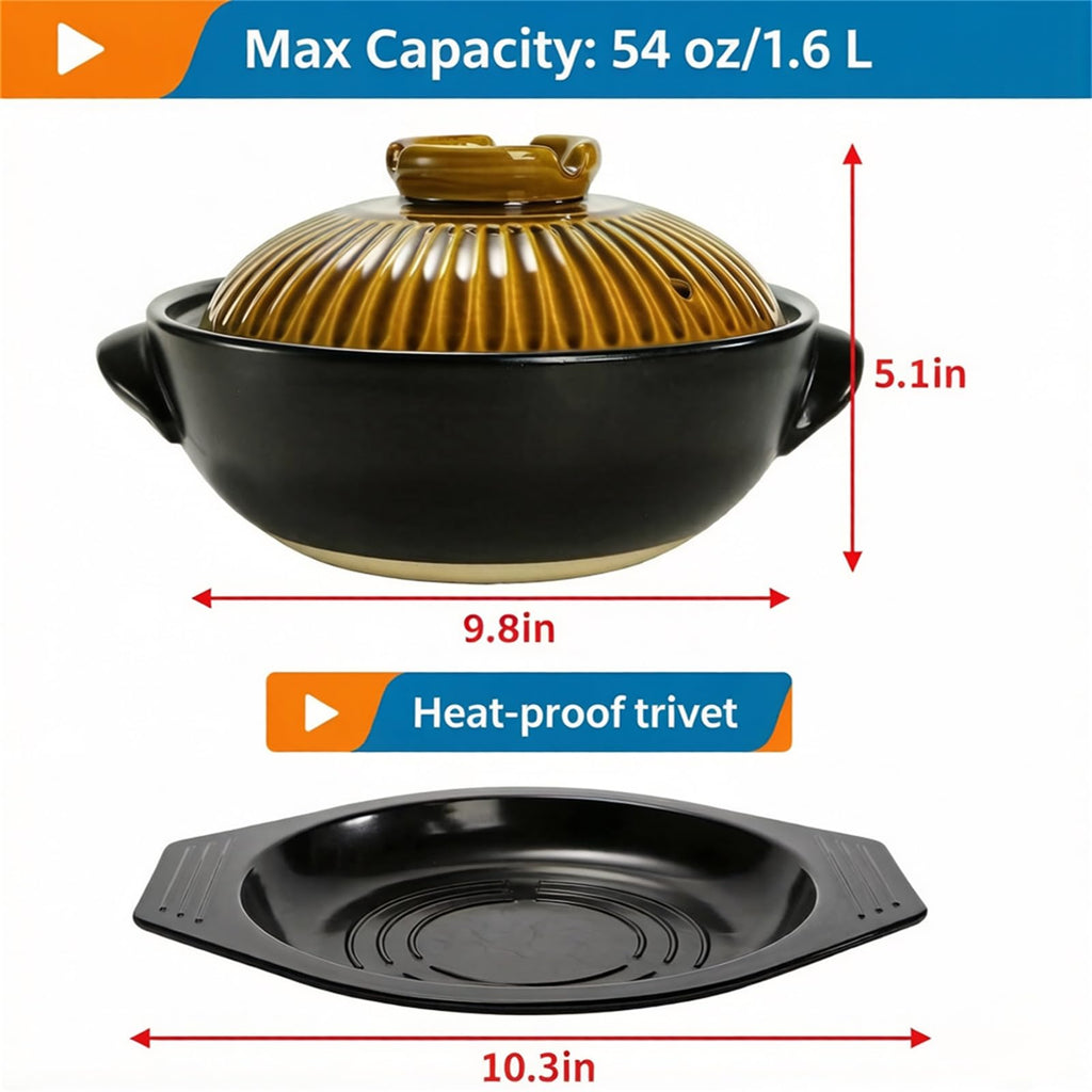 Large Korean Ceramic Bowl with Lid and Platter, 54 oz Clay Pot for Cooking, Sizzling Hot Pot for Dolsot Bibimbap