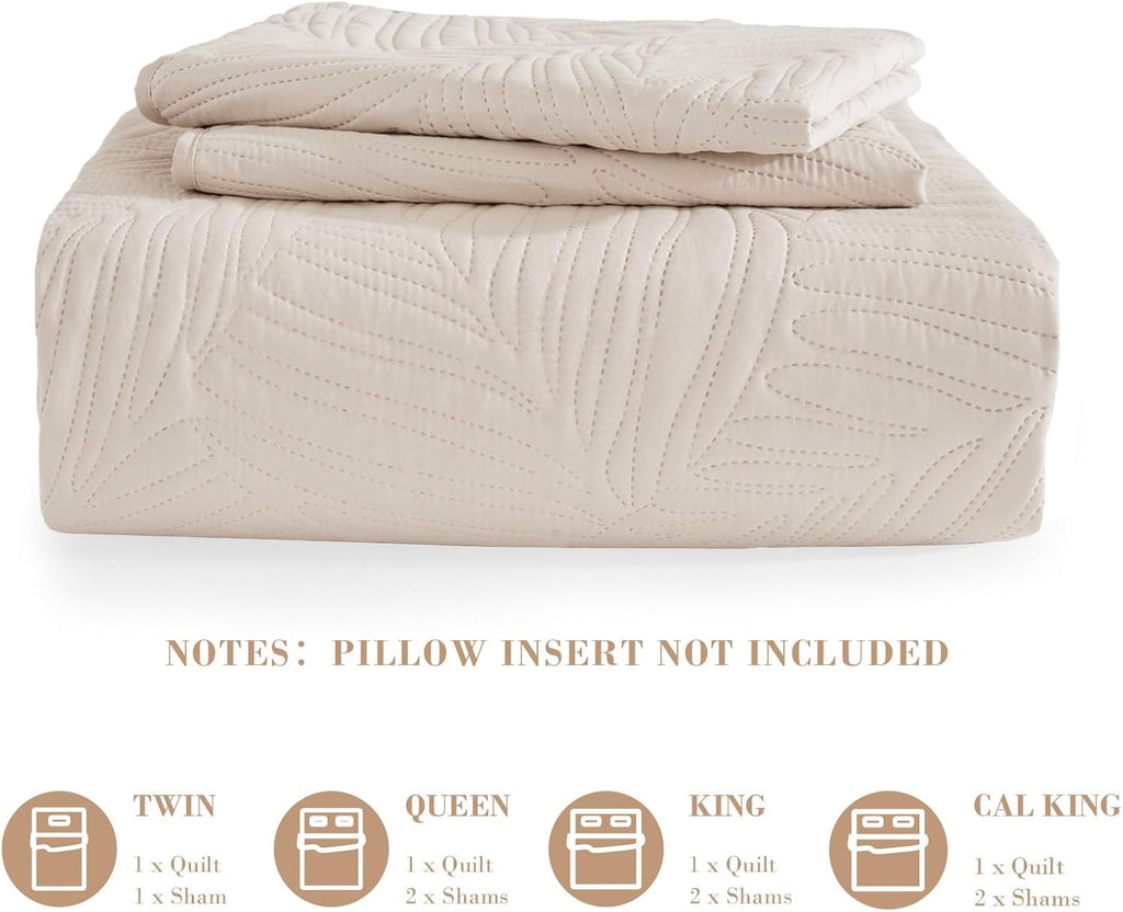 Queen Quilt Bedding Set, Lightweight Brich Beige Quilts Queen Full for All Seasons, Soft Microfiber Bedspreads
