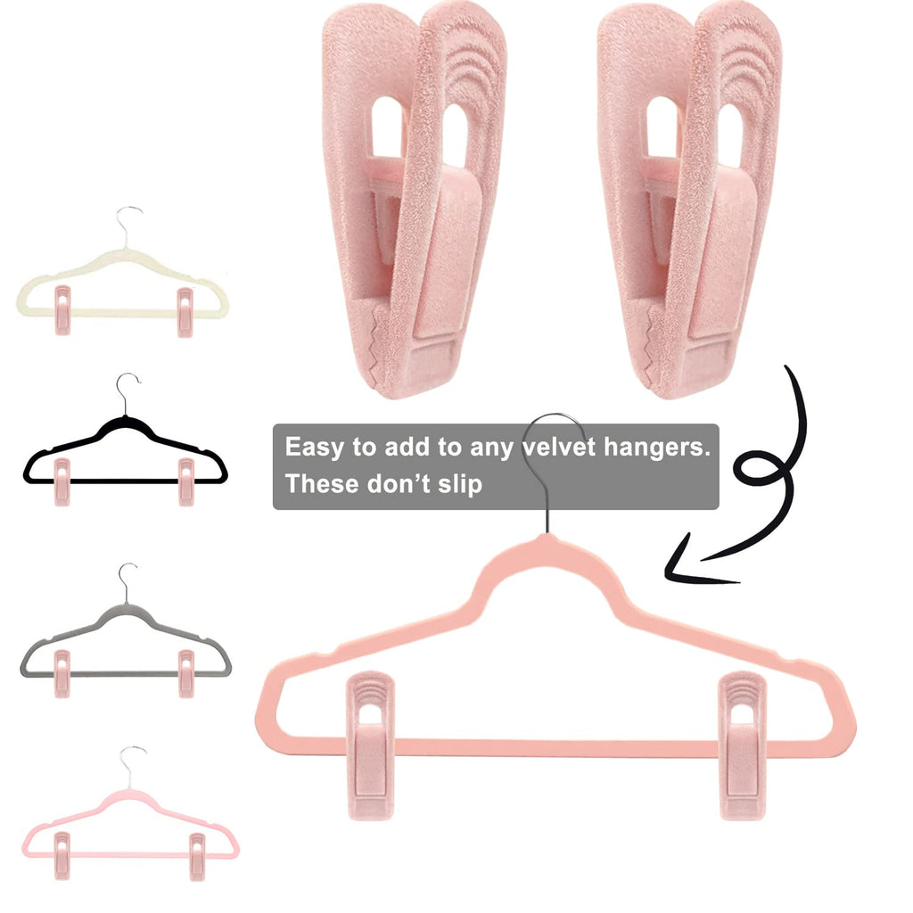 Light Pink Velvet Hangers Clips 40 PCS, Non-Slip Finger Clip for Pants Suit Skirt Velvet Hanger, Strong Flocking