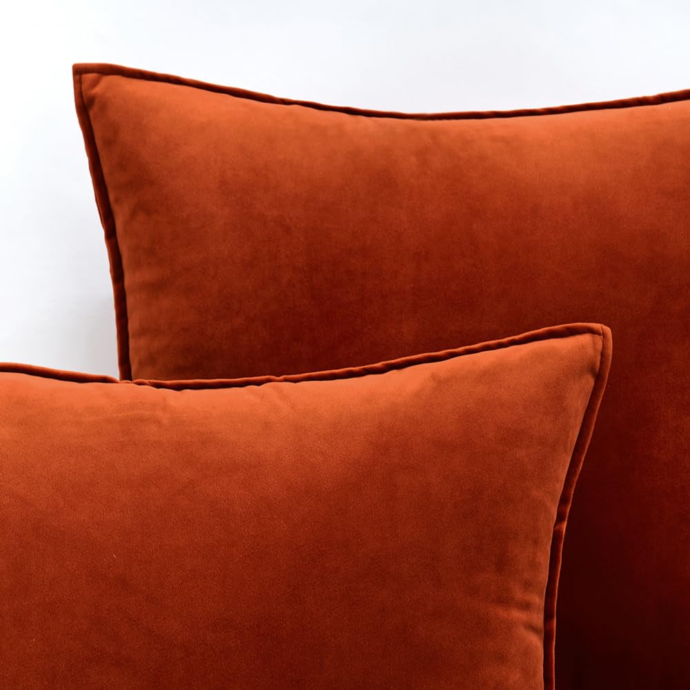 Fall Decorative Burnt Orange Velvet Throw Pillow Covers 20x20 Inch