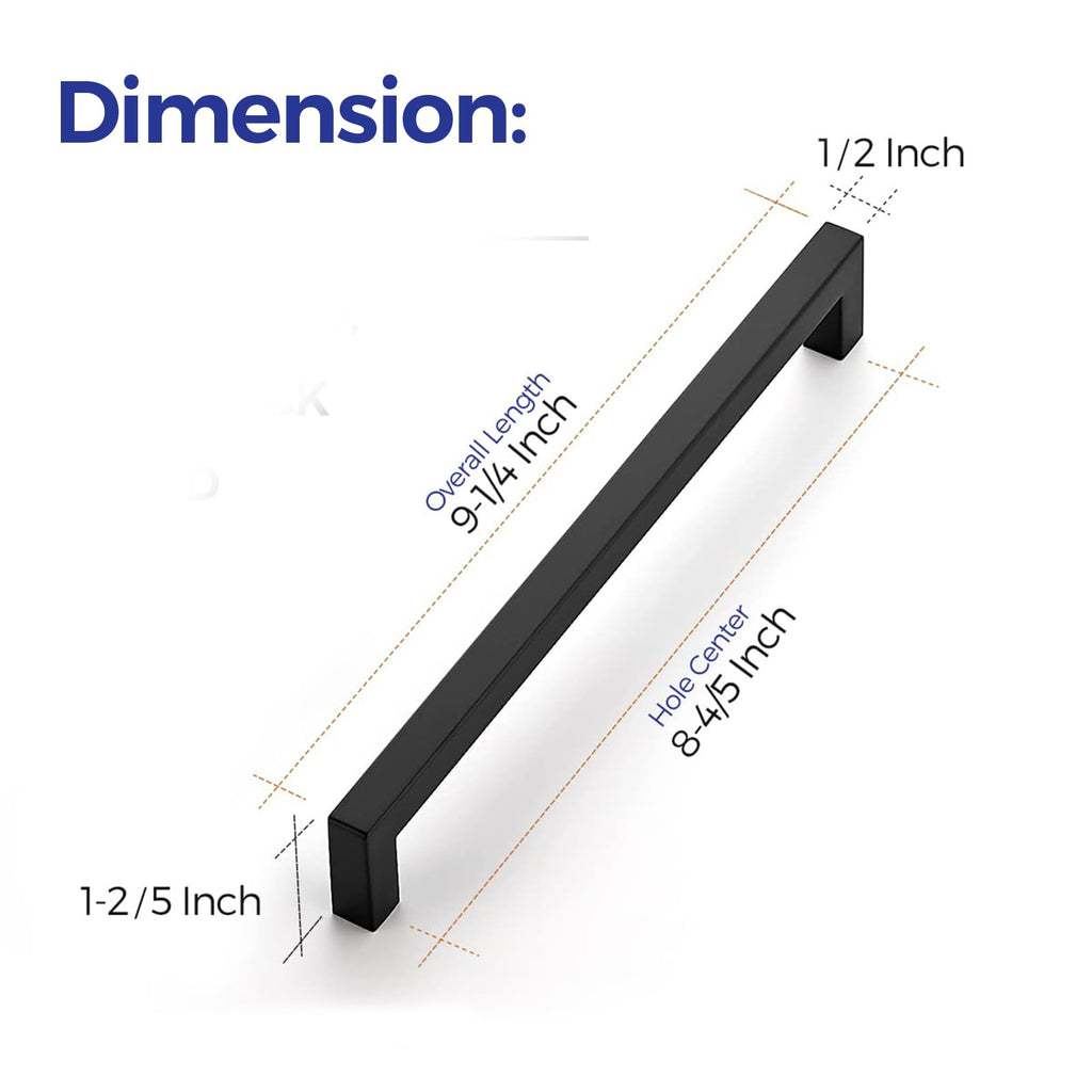 Matte Black Square Cabinet Handles & Pulls,8-4/5 Inch,12 Pack