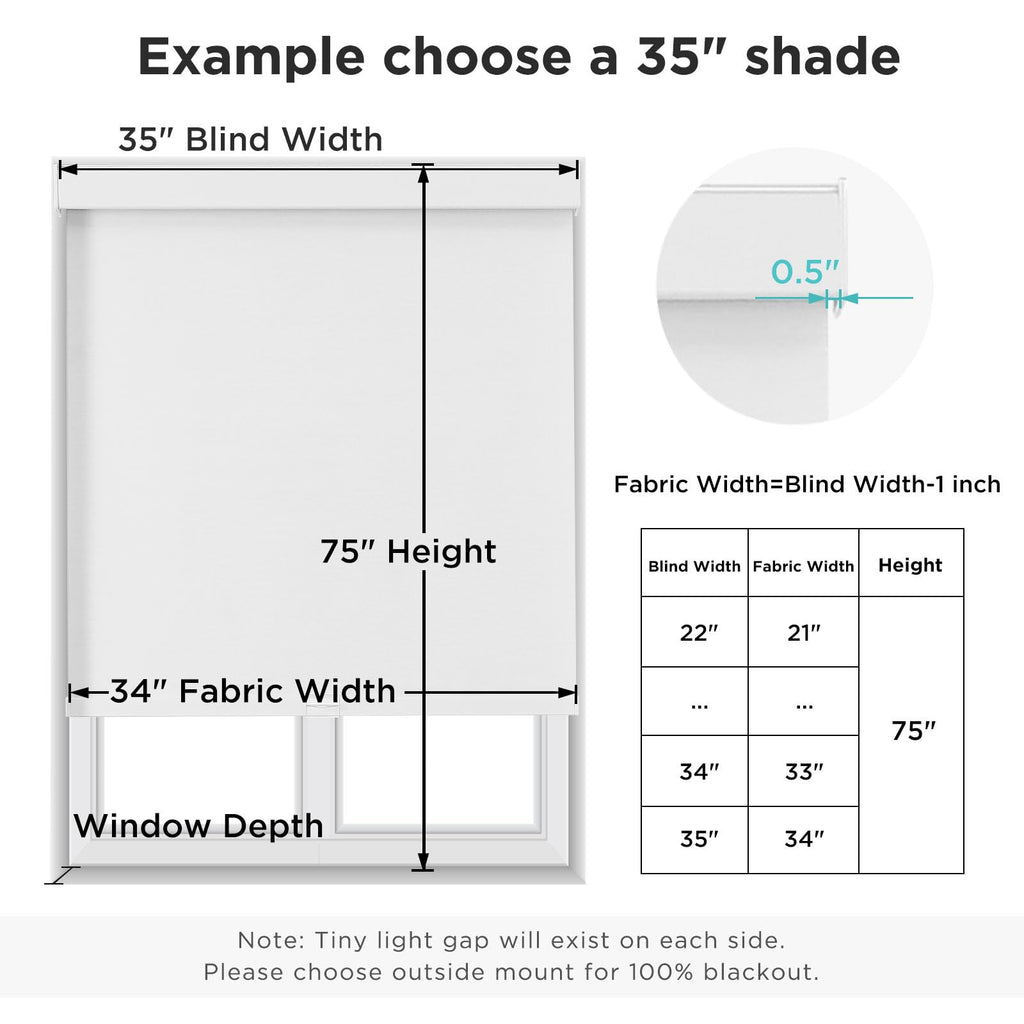 100% Blackout Roller Shades, White