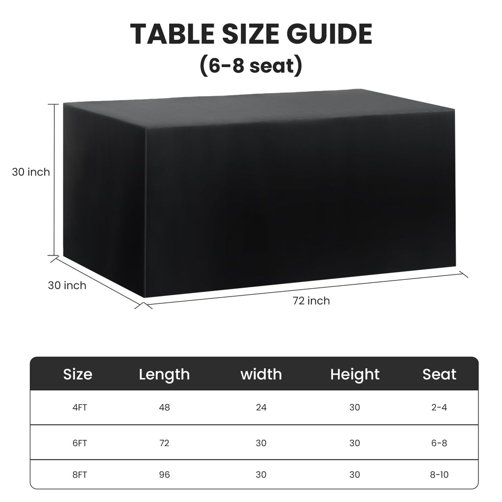 2 Pack Fitted Tablecloth for 6 Foot Rectangle Tables 72 x 30 Inch Black Table Covers Water Resistant Polyester Table