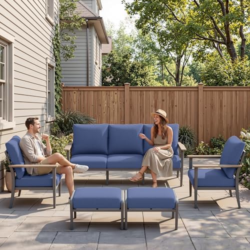 5-Piece Aluminum Outdoor Patio Furniture Set | Navy Blue with Thick Cushions for Patio, Garden & Porch