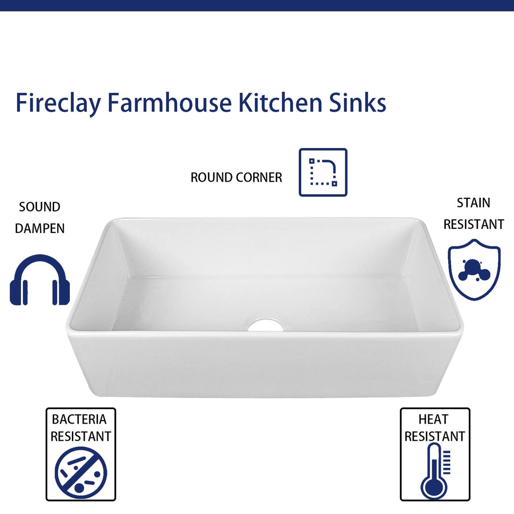 White Kitchen Sink 36 Inch, Fireclay Farmhouse Sink, Apron Front Single Bowl Deep Drop-in Farm Sinks with Grid &