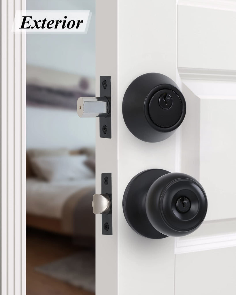 6 Sets) All Keyed Alike Entry Door Knobs and Single Cylinder Deadbolt Lock Combo Set, Security for Entrance and Front