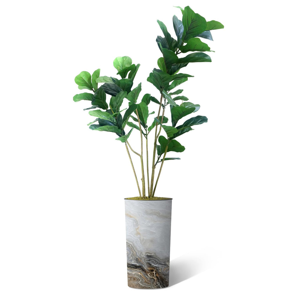 Artificial Tree in Modern Granite Effect Planter, Fake Ficus Lyrata Silk Tree for Indoor and Outdoor Home Decoration