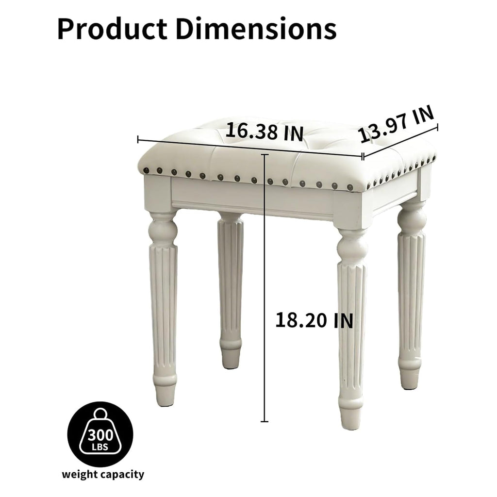 Vanity Bench Seating, Victorian Backless Vanity Stool, White Faux Leather
