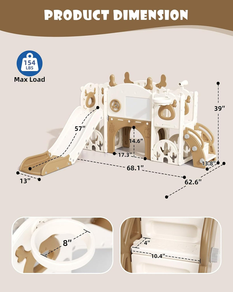 13 in 1 Toddler Slide Set, Kids Slide for Toddlers Age 1+ (Brown)