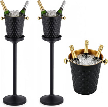 Stainless Steel Champagne Ice Bucket with Stand - Set of 2