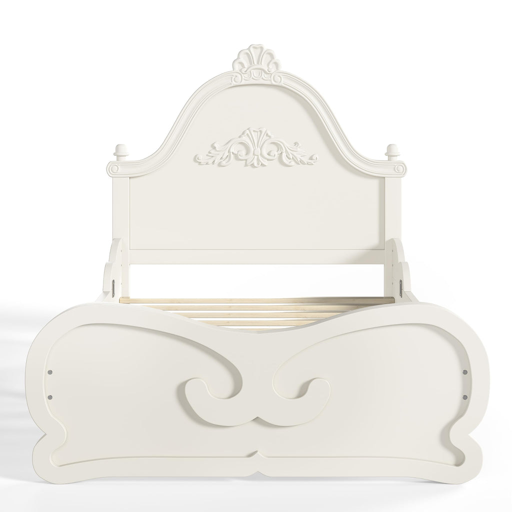 French Country Wood Bed Frame with Arched Headboard