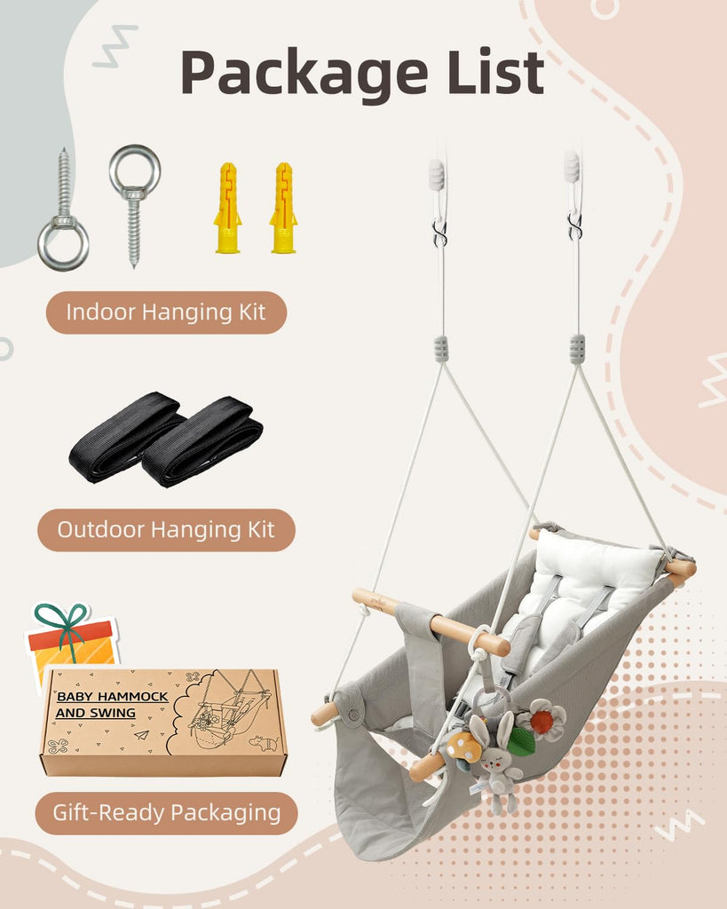 Baby Swing Indoor Outdoor, Canvas Baby Swing for Infant to Toddler with Comfort Footrest, Montessori Toys, Upgraded