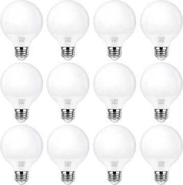 G25 LED Globe Light Bulbs Daylight White 5000K, Round Vanity Light Bulb 60W Equivalent, E26 Base Bathroom Mirror