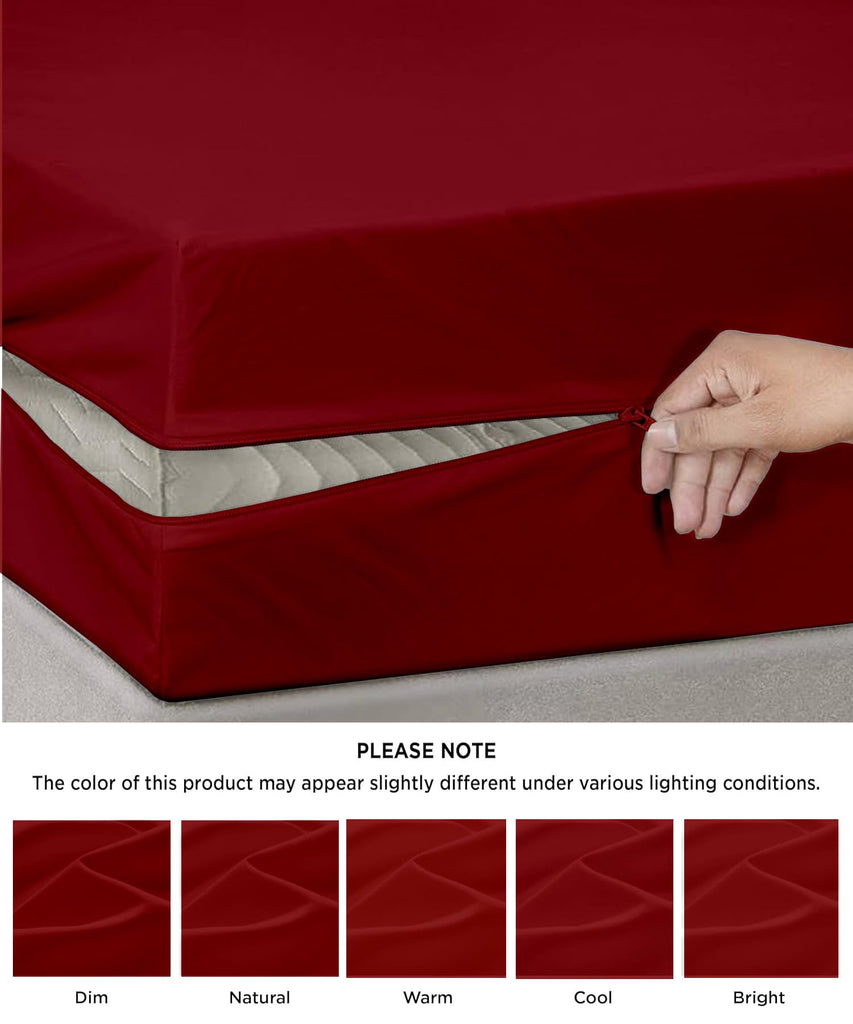 Full Size Zipper Fitted Sheet, 16 Inch Deep Pocket, Burgundy