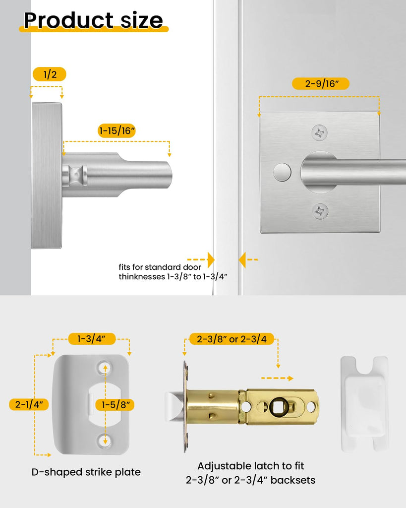 Brushed Nickel Door Handles Interior, Privacy Bedroom - 3 Pack