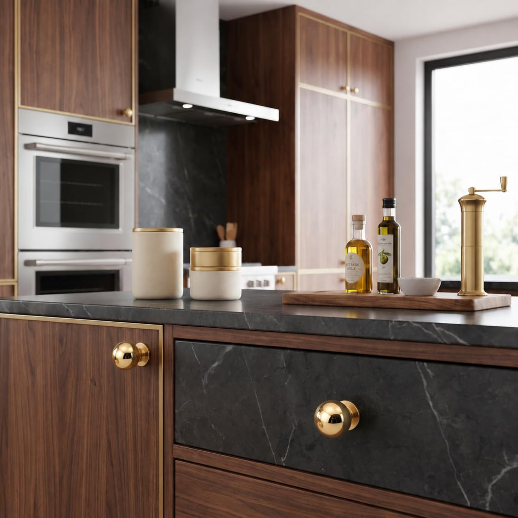 5 Pack 1-1/4 inch Unlacquered Brass Large Cabinet knobs, 100%-Solid-Brass knobs, Round Cabinet Pulls. Suitable