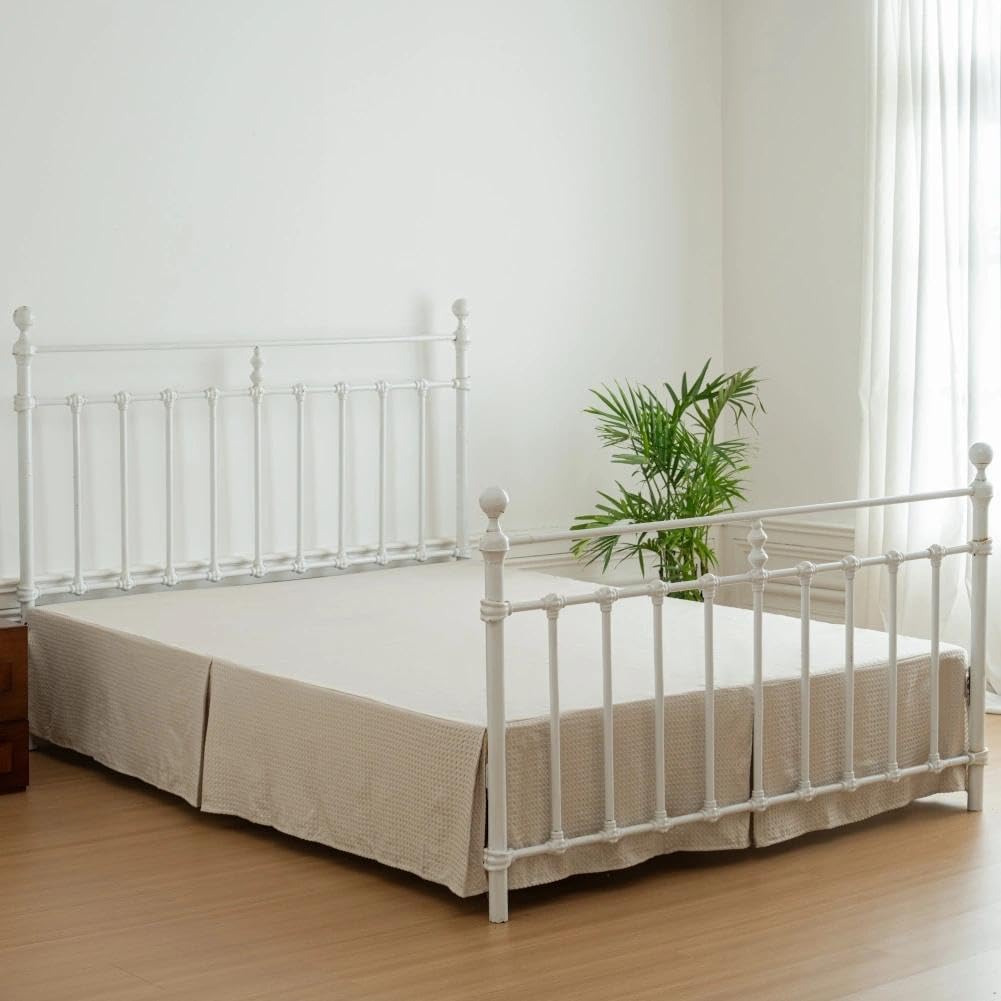 Bed Skirt King Size, 18 Inch Drop with Split Corners, Beige