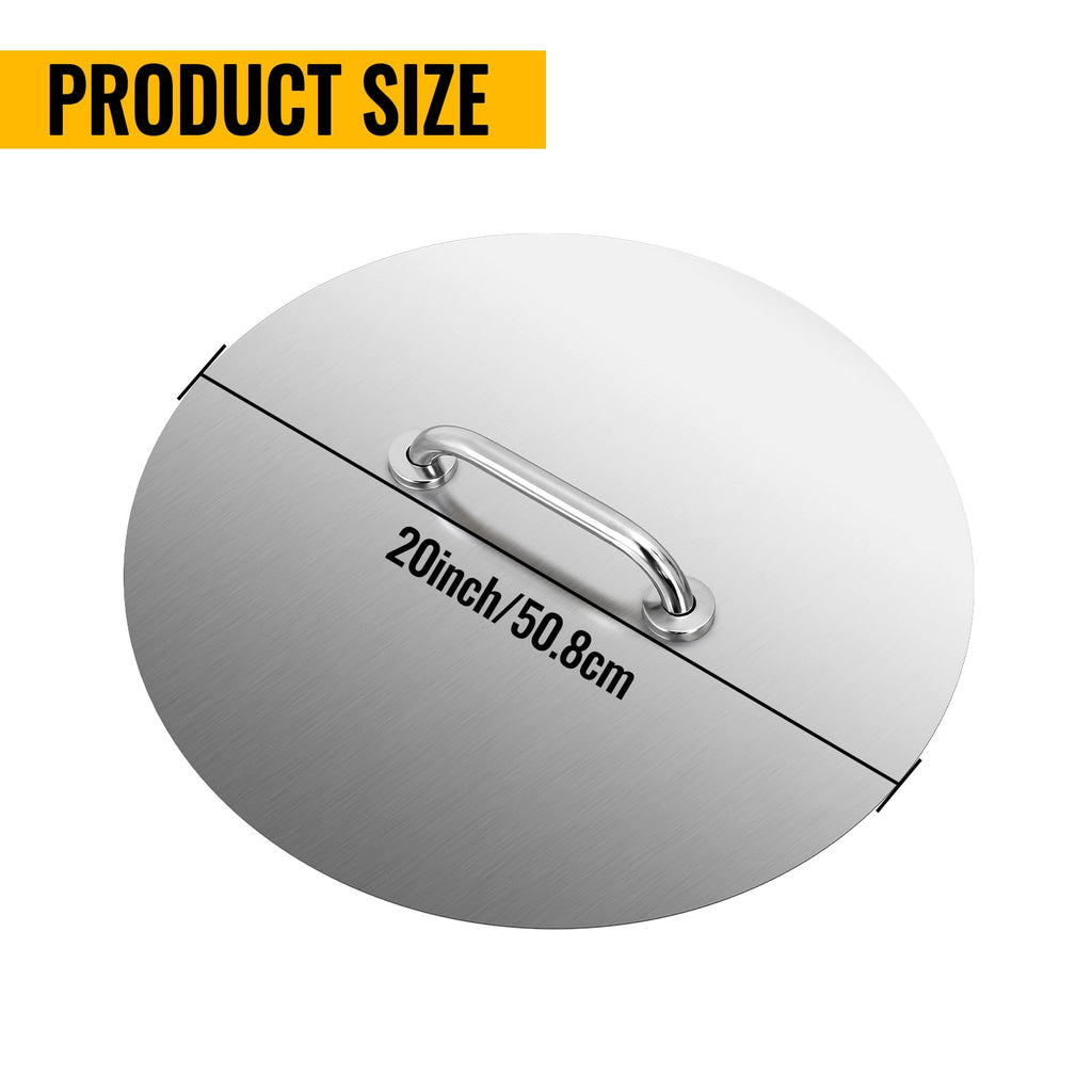 Round Fire Pit Lid 20 Inch, 304 Stainless Steel Fire Pit Ring Lid 1.5mm Thick Fire Pit Burner Cover for Any Round