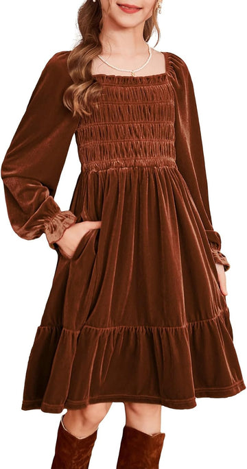 Girls Long Sleeve Velvet Fall Winter Dress