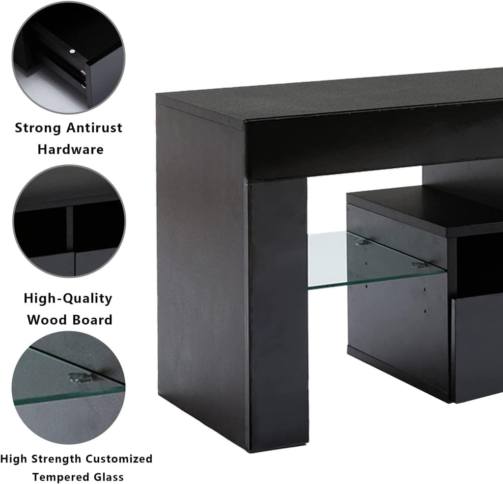70IN LED TV Stand for 65/75/85 inch TV, High Glossy Modern Entertainment Center with Drawer and Led Lights