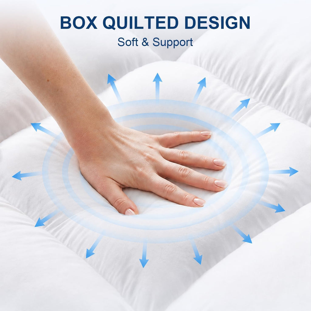 Queen Mattress Topper, Pillow Top Mattress Pad for Back Pain Relief | Cooling Bed Topper, Thick Mattress Cover, Deep