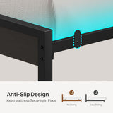 Full Bed Frame with USB Charging Station, LED Bed Frame with Wood Storage Headboard