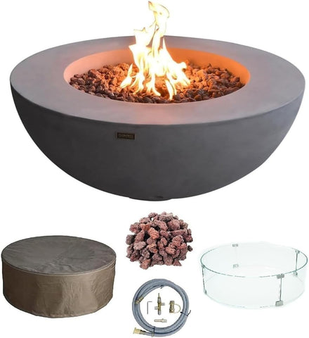 Elementi Lunar Bowl Cast Concrete Fire Table - Natural Gas Outdoor Fire Pit