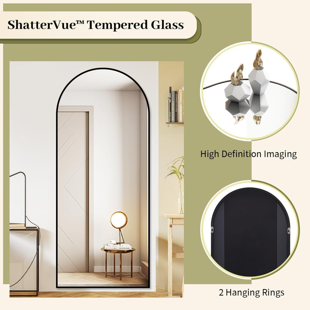 65"X24" Full Length Mirror, Arch Full Body Floor Mirror, Wall Mirrors Hanging Or Leaning Arched-Top with Stand,