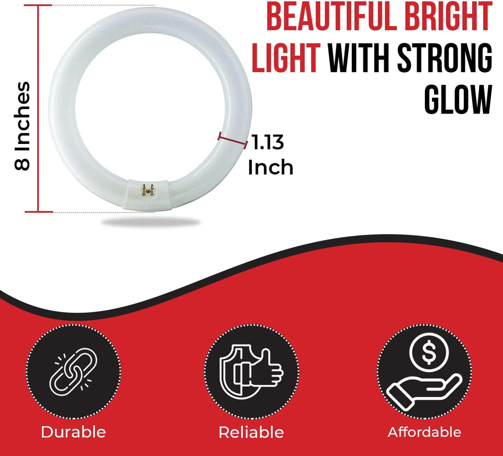 22 Watts 8 Inch Round T9 Fluorescent Circular Light Bulb, Daylight 6500K, FC8T9 980 Lumens G10Q 4-Pin Base