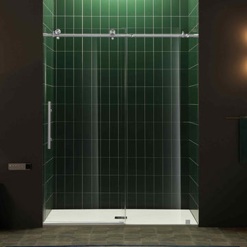 56-60" W x 80" H Frameless Single Sliding Shower Door with Tempered Glass & Explosion Proof Film in Chrome Finish