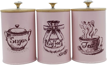 Kitchen Canisters for Countertop Coffee Tea Sugar Containers Set Iron Vintage Simple Farmhouse Stylish - Set of 3