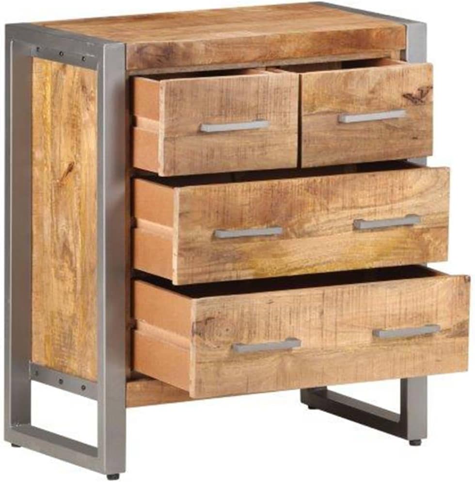 Industrial Sideboard Cabinet with 4 Drawers, Mango Wood Storage Chest Accent Furniture 23.6 x 13.8 x 27.6 Inch