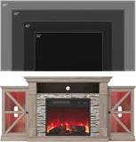 QUW Electric Fireplace TV Stand, 70" Farmhouse Entertainment Center with Open Shelf and Glass Barn Door Cabniet