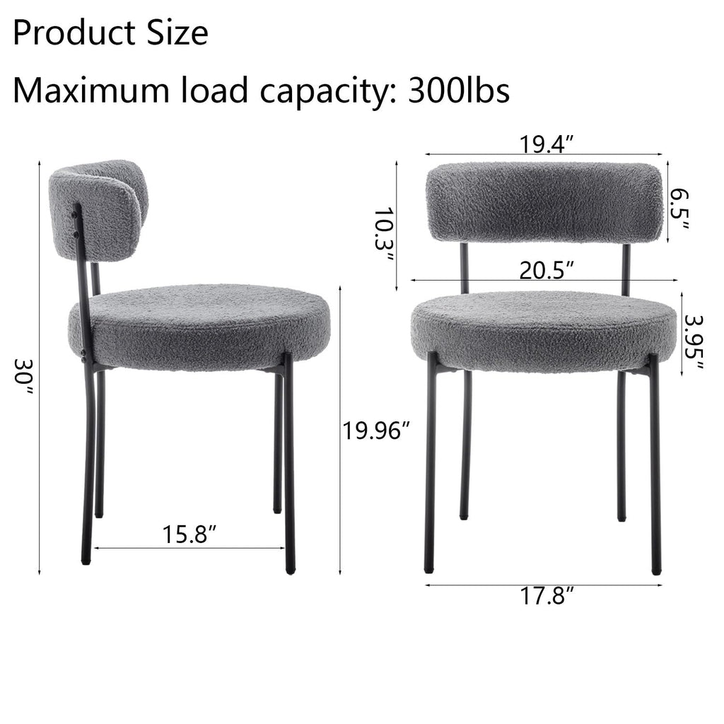 Grey Boucle Set of 6, Upholstered Dining Room Chairs with Black Metal Legs, Modern Dining Chair
