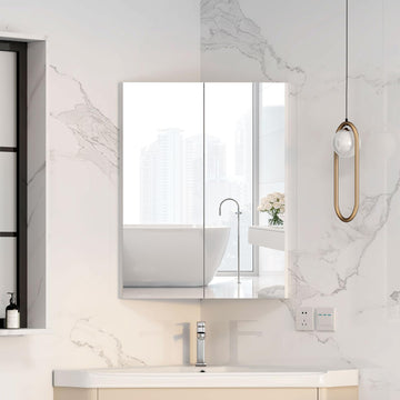 Corner Medicine Cabinet with Mirror, Bathroom Corner Mirror Cabinet 2 Doors